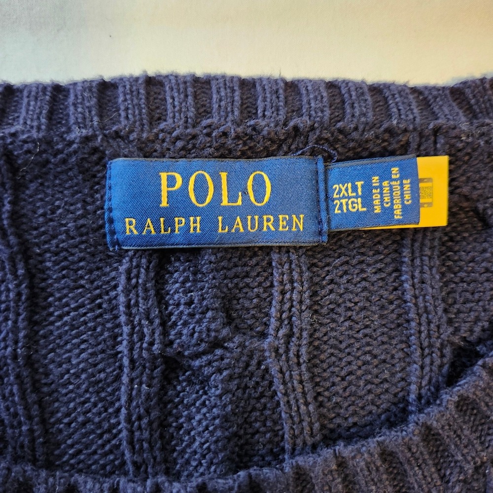 Polo Ralph Lauren Navy Blue Cable Knit Sweater Men's 2XLT Embroidered Pony logo - Picture 4 of 6